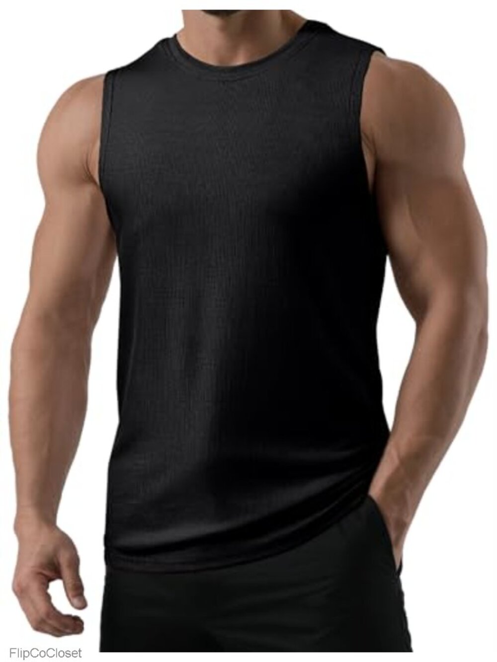 Mens Sleeveless Ribbed Tank Top Muscle Fit Gym Workout Crew Neck